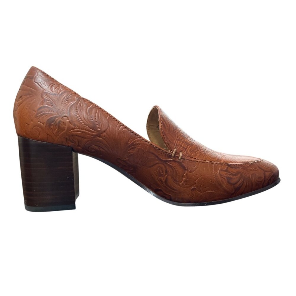 Patricia Nash Floral Tooled Leather Block Heel Pump Loafer Women EU 39 / US 9 - Picture 7 of 9